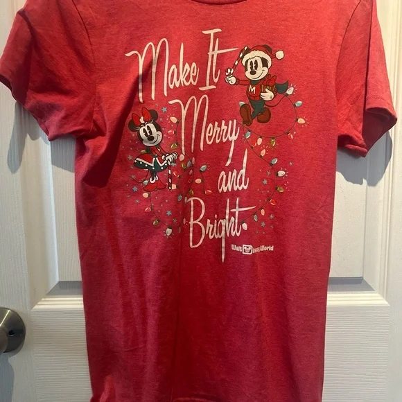 Disney Mickey Minnie Christmas Make It Merry And Bright Adult Shirt Small S - Picture 3 of 6